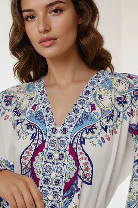 Bedrucktes V-Ausschnitt Maxikleid mit Gürtel - Image 3