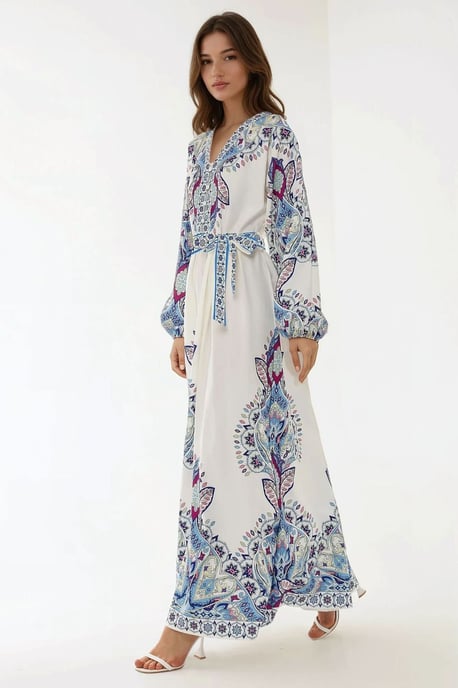 Bedrucktes V-Ausschnitt Maxikleid mit Gürtel - Image 4