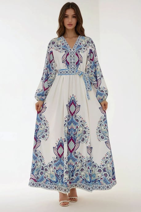 Bedrucktes V-Ausschnitt Maxikleid mit Gürtel - Image 5