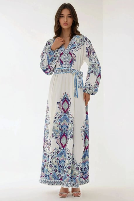 Bedrucktes V-Ausschnitt Maxikleid mit Gürtel - Image 6
