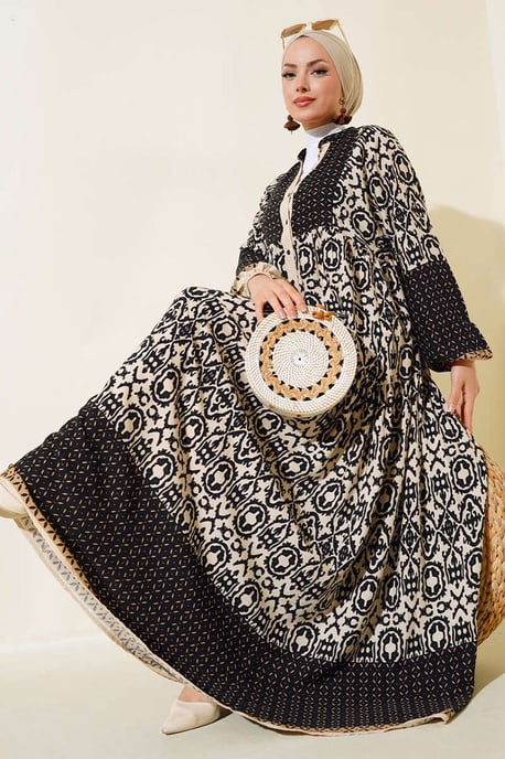 Gemustertes V-Ausschnitt Maxikleid - Image 1