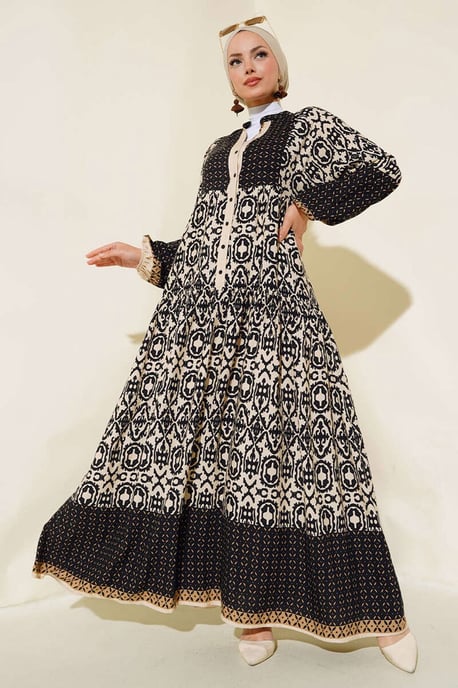 Gemustertes V-Ausschnitt Maxikleid - Image 2
