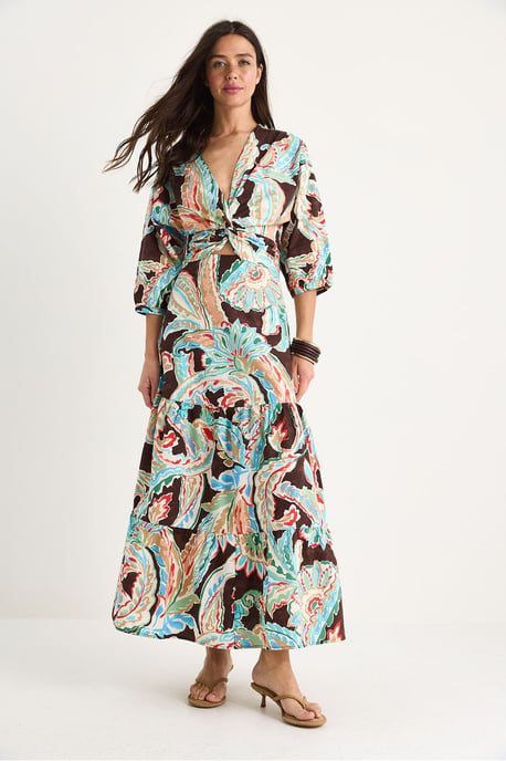 Maxikleid mit ethnischem Muster und gerafftem V-Ausschnitt - Image 2