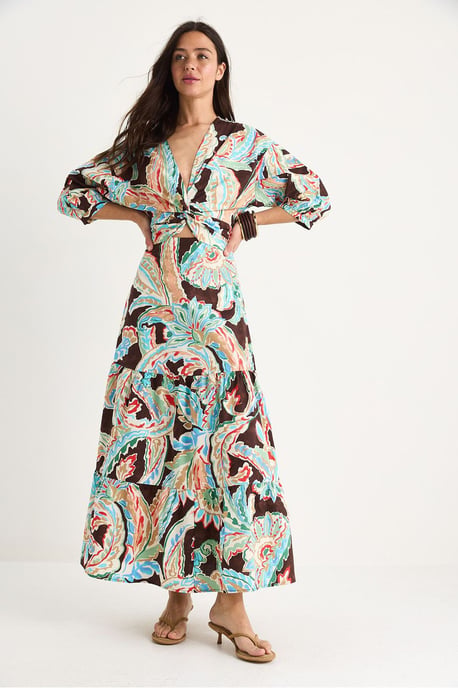 Maxikleid mit ethnischem Muster und gerafftem V-Ausschnitt - Image 3