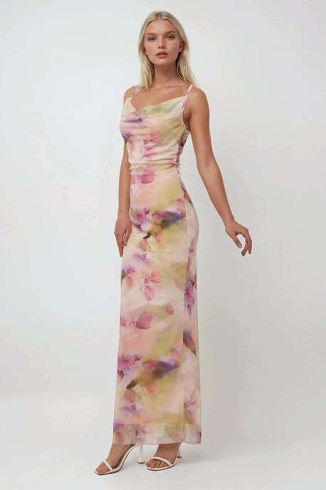 Bedrucktes Bodycon-Maxikleid aus Tüll - Image 4