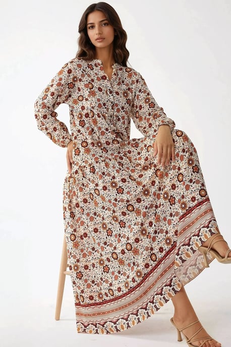 Bedrucktes V-Ausschnitt Maxikleid mit Knöpfen - Image 2