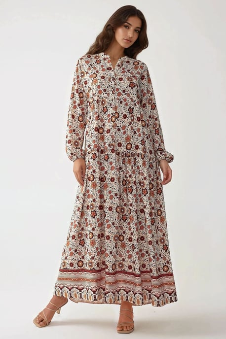Bedrucktes V-Ausschnitt Maxikleid mit Knöpfen - Image 3