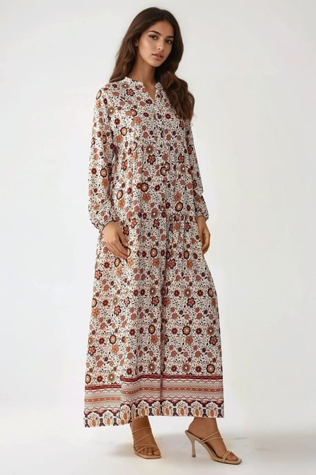 Bedrucktes V-Ausschnitt Maxikleid mit Knöpfen - Image 4