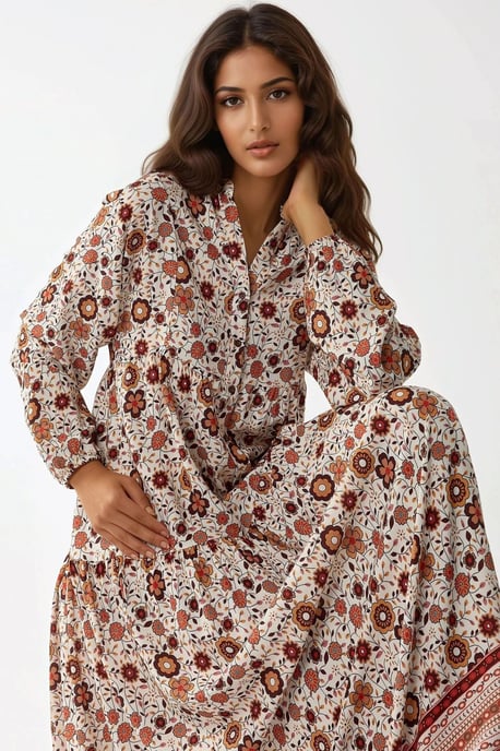 Bedrucktes V-Ausschnitt Maxikleid mit Knöpfen - Image 5