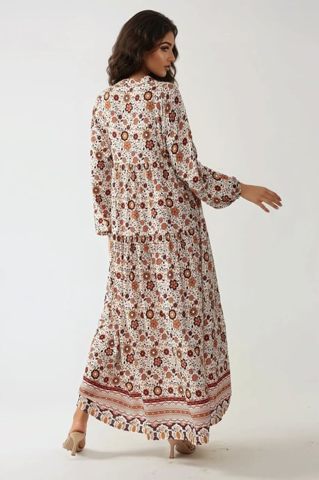 Bedrucktes V-Ausschnitt Maxikleid mit Knöpfen - Image 6