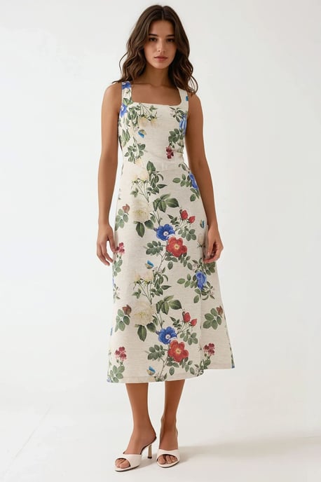 Leinenähnliches Allower Maxikleid mit Blumenmuster und elastischem Detail im Rücken - Image 1