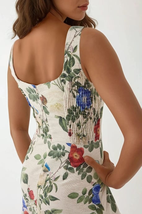 Leinenähnliches Allower Maxikleid mit Blumenmuster und elastischem Detail im Rücken - Image 2