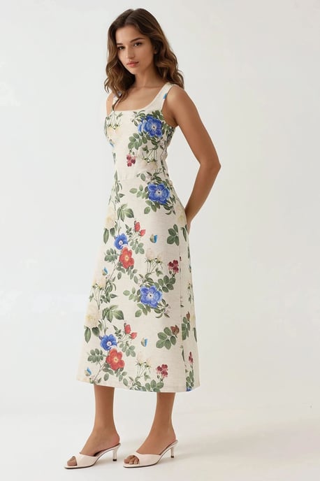 Leinenähnliches Allower Maxikleid mit Blumenmuster und elastischem Detail im Rücken - Image 3