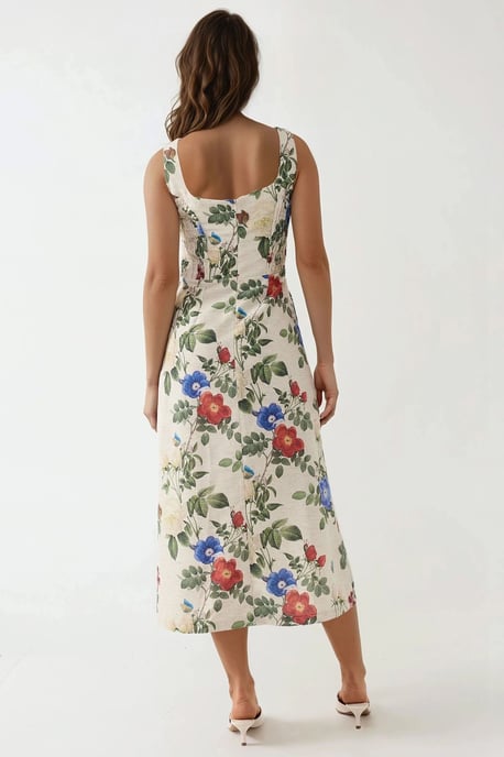 Leinenähnliches Allower Maxikleid mit Blumenmuster und elastischem Detail im Rücken - Image 4