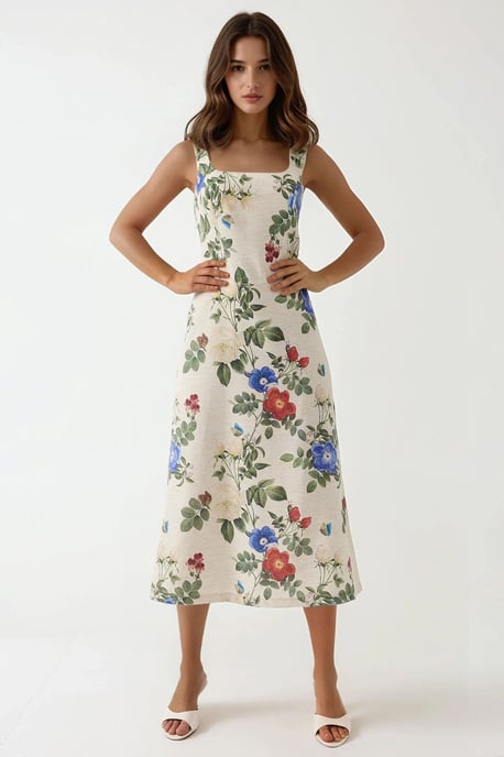 Leinenähnliches Allower Maxikleid mit Blumenmuster und elastischem Detail im Rücken - Image 5
