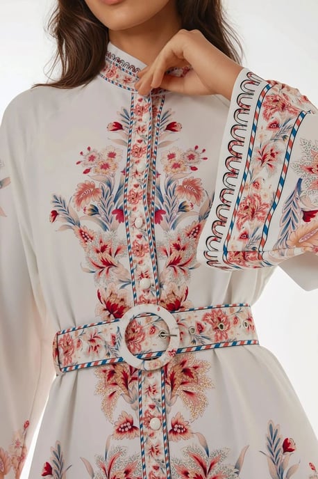 Bedrucktes Maxikleid mit langen Ärmeln und Gürtel - Image 2