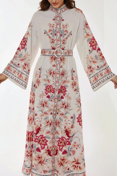 Bedrucktes Maxikleid mit langen Ärmeln und Gürtel - Image 3