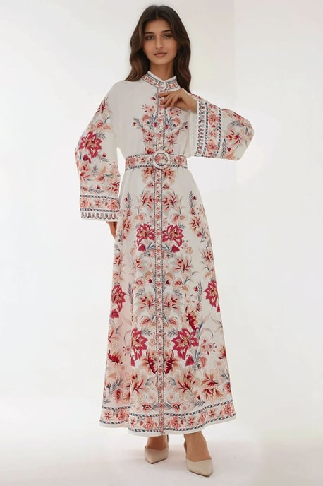 Bedrucktes Maxikleid mit langen Ärmeln und Gürtel - Image 4