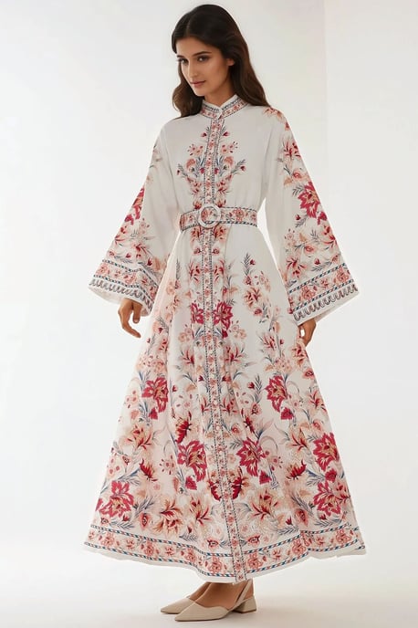 Bedrucktes Maxikleid mit langen Ärmeln und Gürtel - Image 6