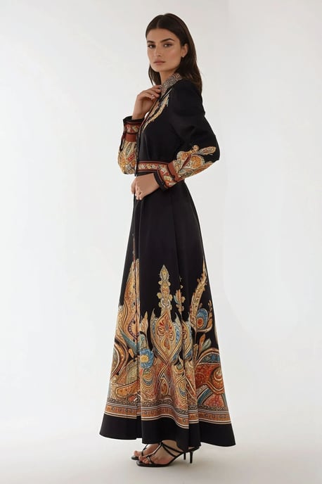 Bedrucktes Maxikleid mit langen Ärmeln und Gürtel - Image 2