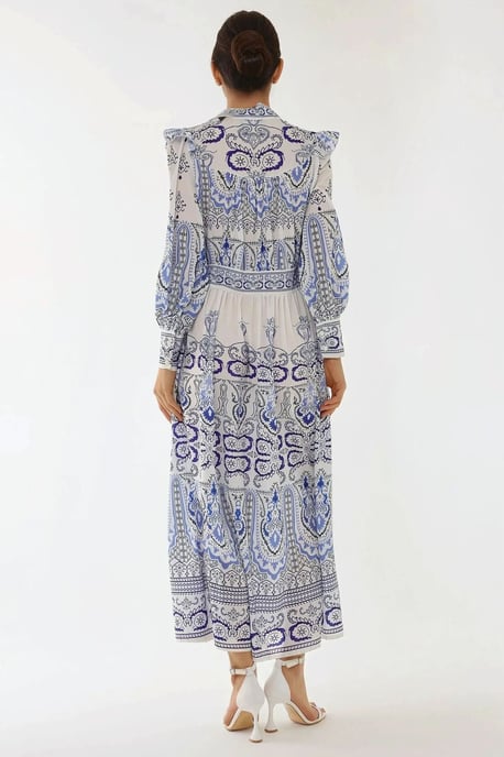 Bedrucktes V-Ausschnitt Maxikleid mit Rüschendetail - Image 4
