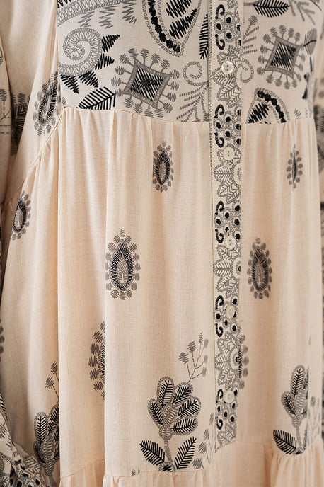Gemustertes V-Ausschnitt-Maxikleid mit Knopfverschluss - Image 3