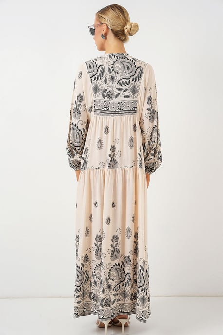 Gemustertes V-Ausschnitt-Maxikleid mit Knopfverschluss - Image 4