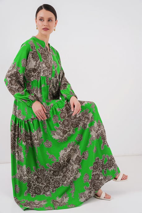 Gedrucktes V-Ausschnitt Maxikleid mit Knopfverschluss - Image 2