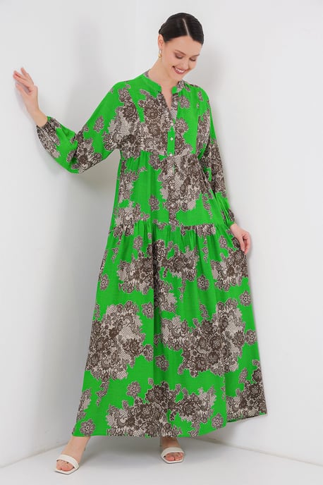 Gedrucktes V-Ausschnitt Maxikleid mit Knopfverschluss - Image 3