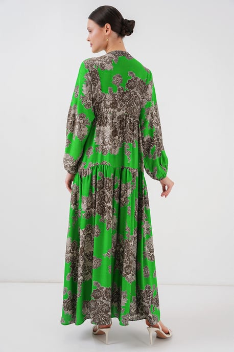 Gedrucktes V-Ausschnitt Maxikleid mit Knopfverschluss - Image 5
