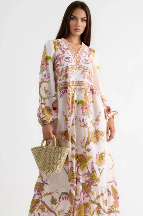 Gürteltop Maxi-Kleid mit V-Ausschnitt - Image 1