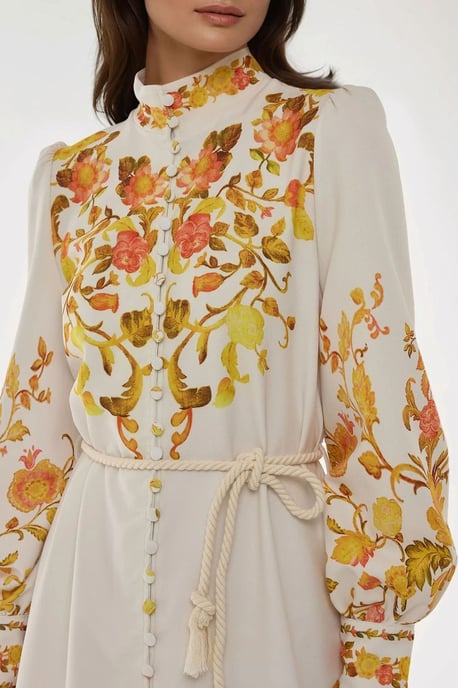 Bedrucktes Maxikleid mit langen Ärmeln und Gürtel - Image 2