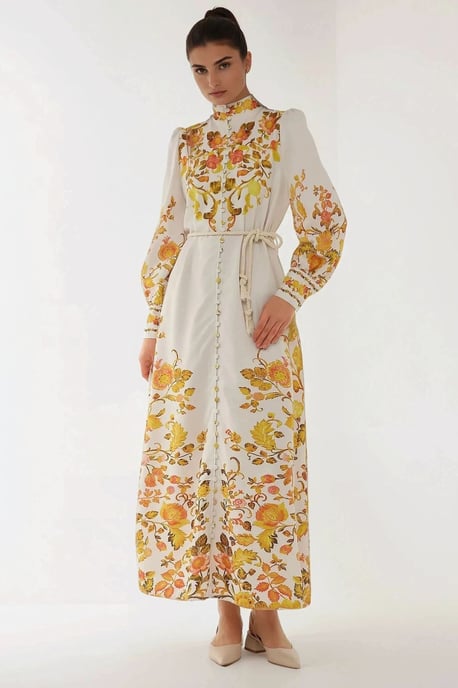 Bedrucktes Maxikleid mit langen Ärmeln und Gürtel - Image 4