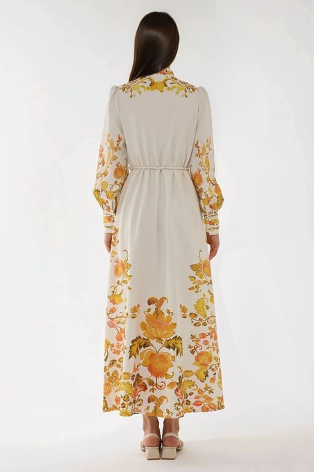 Bedrucktes Maxikleid mit langen Ärmeln und Gürtel - Image 6