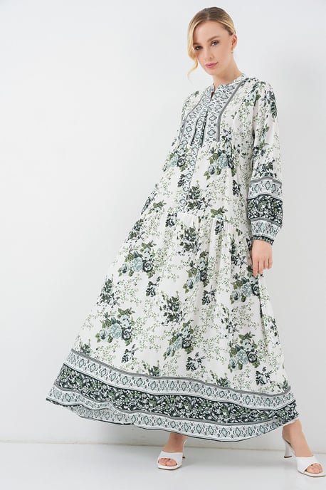 Gemustertes V-Ausschnitt Maxikleid - Image 1