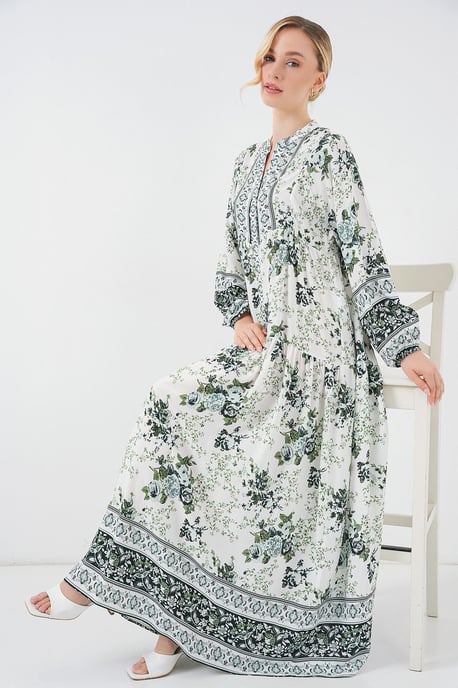 Gemustertes V-Ausschnitt Maxikleid - Image 2