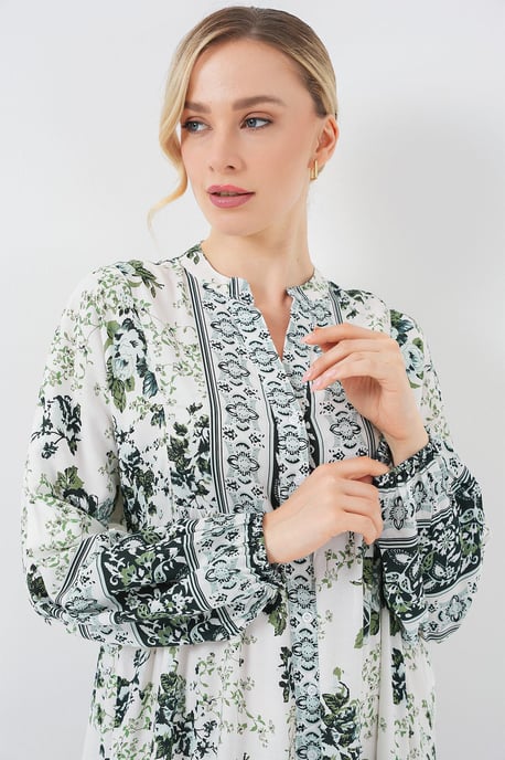 Gemustertes V-Ausschnitt Maxikleid - Image 3