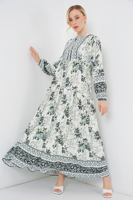 Gemustertes V-Ausschnitt Maxikleid - Image 4