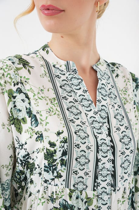 Gemustertes V-Ausschnitt Maxikleid - Image 5