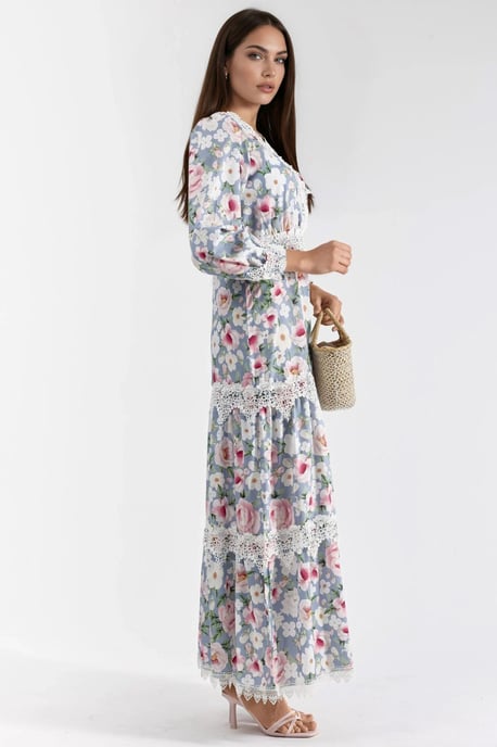 Maxikleid mit floralem Spitze-Detail und V-Ausschnitt - Image 3