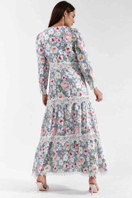 Maxikleid mit floralem Spitze-Detail und V-Ausschnitt - Image 4