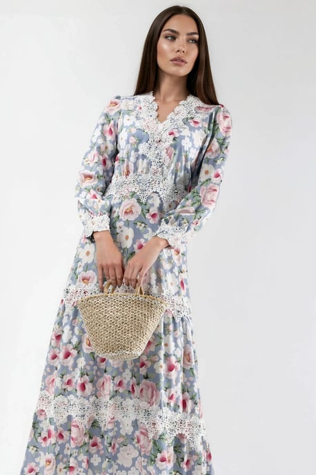Maxikleid mit floralem Spitze-Detail und V-Ausschnitt - Image 5