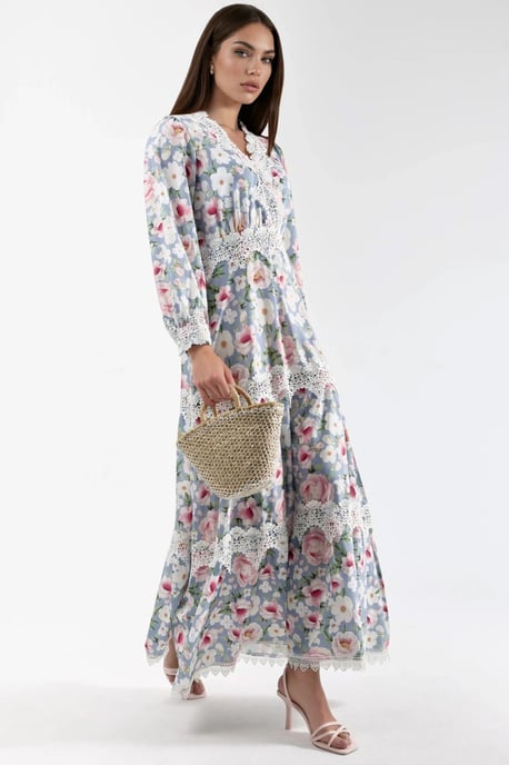 Maxikleid mit floralem Spitze-Detail und V-Ausschnitt - Image 6