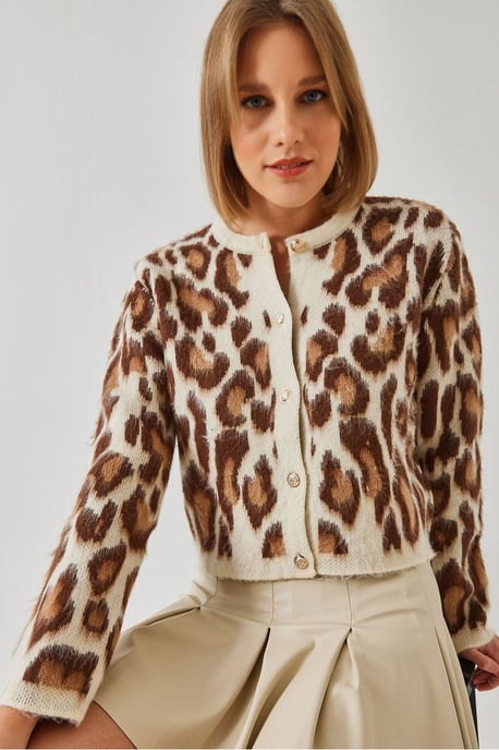 Leopardmuster Kurzer Cardigan mit Knopfverschluss - Image 1