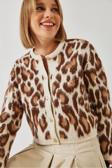 Leopardmuster Kurzer Cardigan mit Knopfverschluss - Image 2