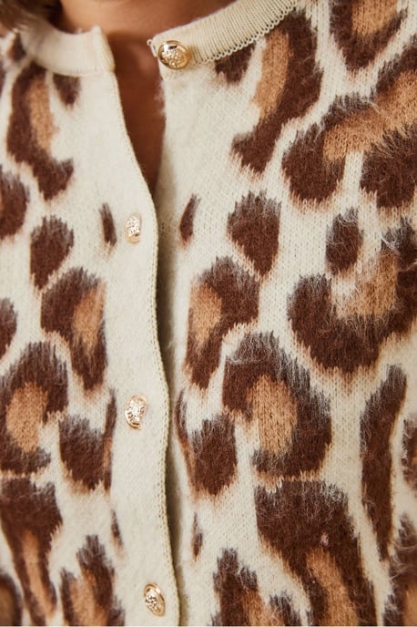 Leopardmuster Kurzer Cardigan mit Knopfverschluss - Image 3