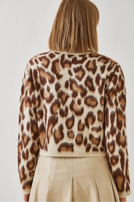 Leopardmuster Kurzer Cardigan mit Knopfverschluss - Image 4