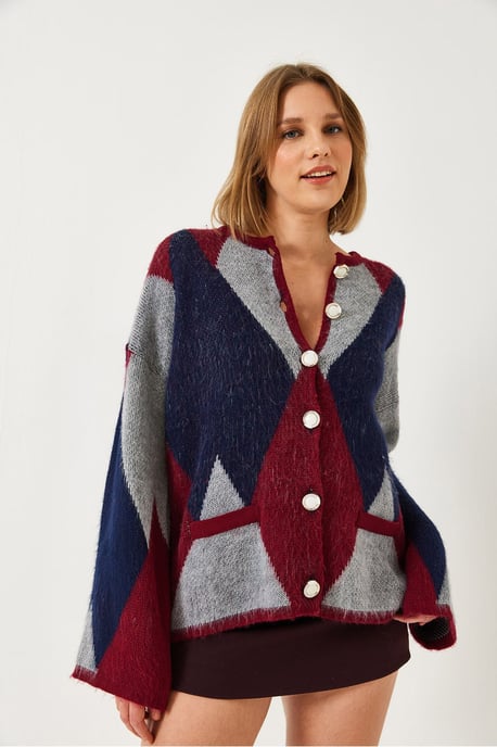 Knopfgeknöpfter geometrischer Muster-Cardigan - Image 3