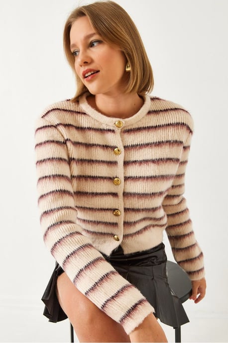 Gestreifter Knopf-Crop-Cardigan - Image 1