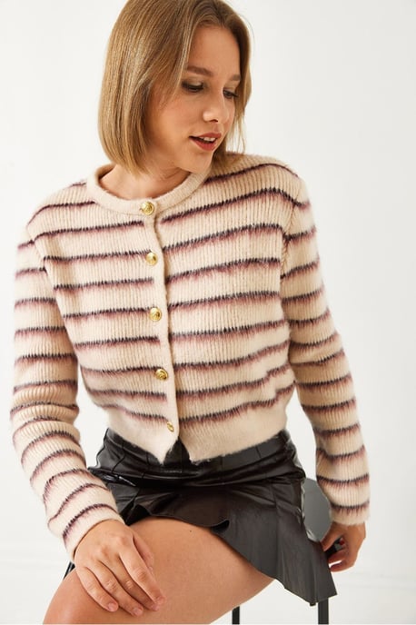 Gestreifter Knopf-Crop-Cardigan - Image 3